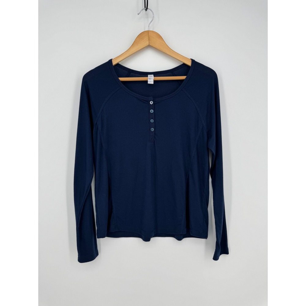 Stars Above Women's Navy Blue Henley Pajama Top Long Sleeve Sleep Shirt Size M